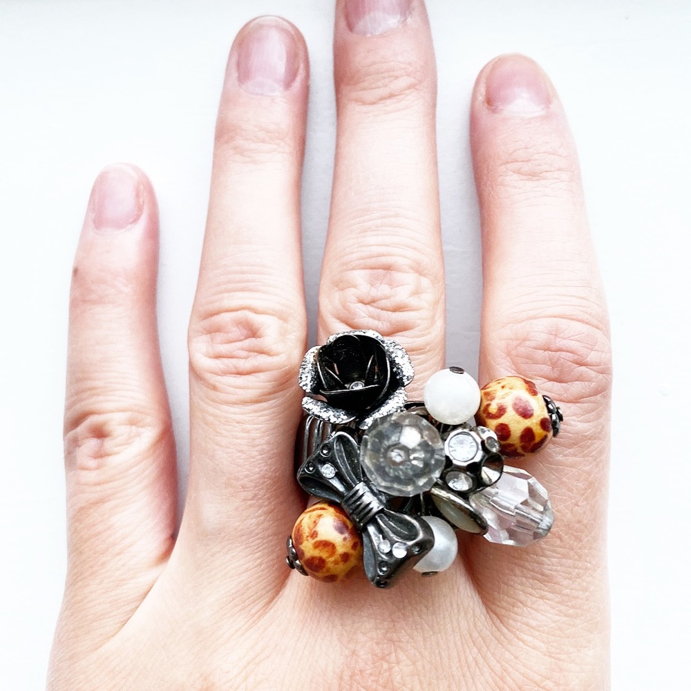Vintage boho bead chunky bauble cluster ring